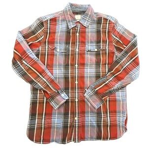 Men’s Gap red and brown plaid cabincore rustic Fall winter button down shirt L